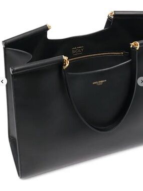 NWT - Dolce & Gabbana Black Large Sicily Tote Smooth Leather with Gold Hardware
